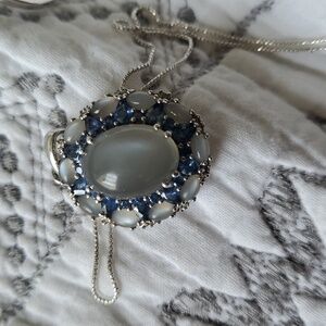 7ct Genuine Moonstone 4ct Sapphires Sri Lanka Pendant Necklace with Silver 925